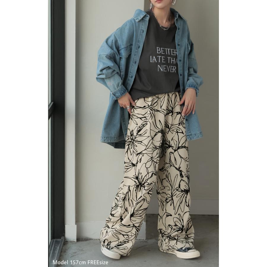 パンツ ワイド 花柄 レディース ワイドパンツ フロッキー 太い ガウチョ ガウチョパンツ ボトムス ロング | HUG.U | 13