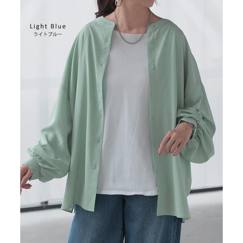 パラスパレス リネン100% ノーカラー ロングシャツ チュニック ブルー パラスパレス リネン100% ノーカラー ロングシャツ チュニック