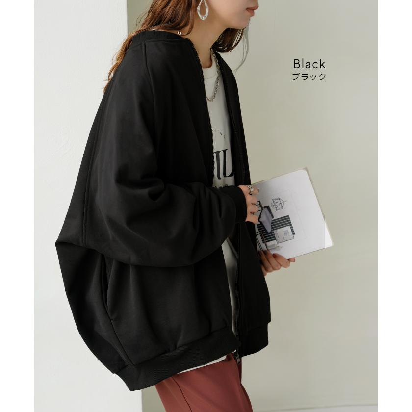 アウター ブルゾン レディース ロング ジャケット ジャンパー ボリュームスリーブ MA-1 裏毛 リブ ドルマン ラグランスリーブ 羽織 耐久性 速乾 ライトアウター | HUG.U | 17