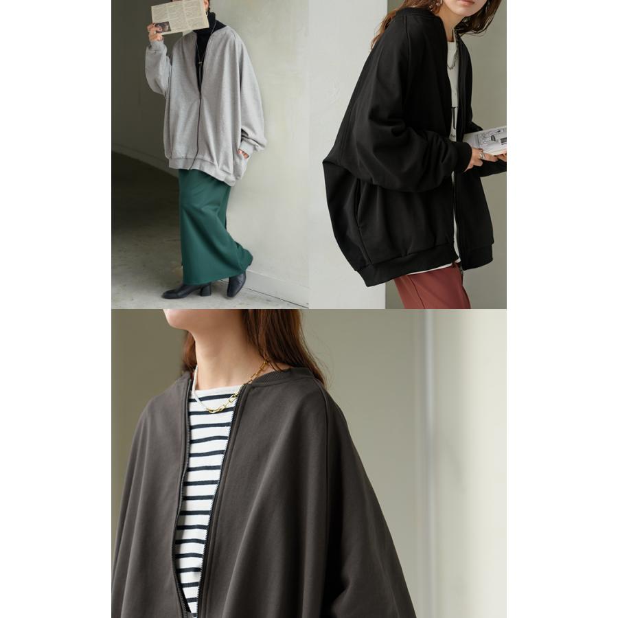 アウター ブルゾン レディース ロング ジャケット ジャンパー ボリュームスリーブ MA-1 裏毛 リブ ドルマン ラグランスリーブ 羽織 耐久性 速乾 ライトアウター | HUG.U | 22