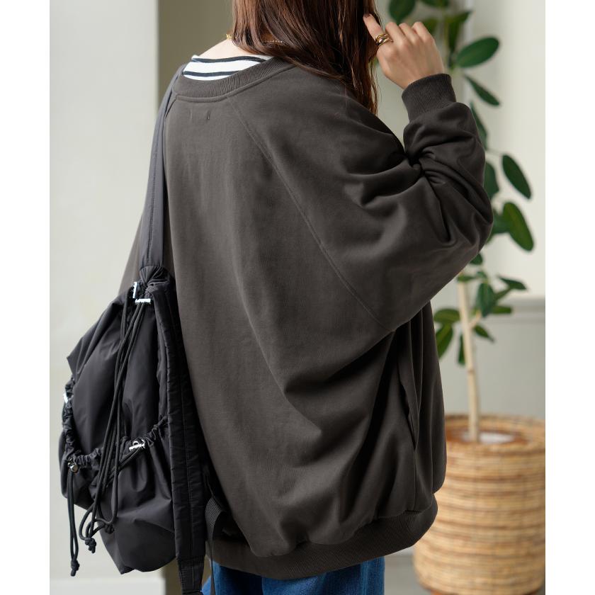 アウター ブルゾン レディース ロング ジャケット ジャンパー ボリュームスリーブ MA-1 裏毛 リブ ドルマン ラグランスリーブ 羽織 耐久性 速乾 ライトアウター | HUG.U | 06