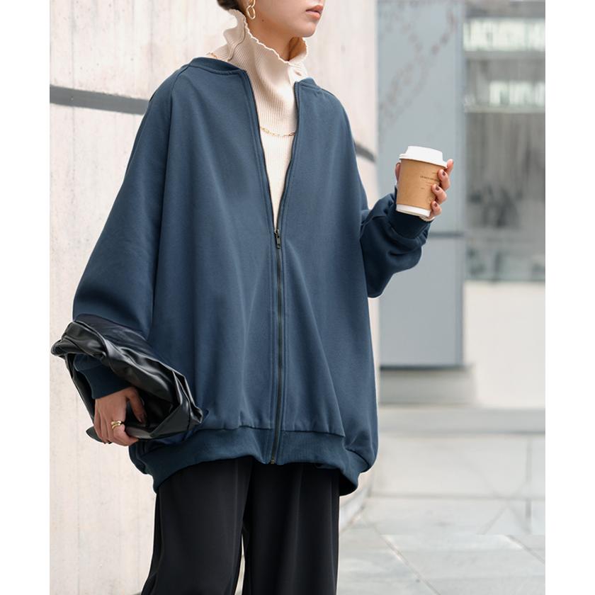 アウター ブルゾン レディース ロング ジャケット ジャンパー ボリュームスリーブ MA-1 裏毛 リブ ドルマン ラグランスリーブ 羽織 耐久性 速乾 ライトアウター | HUG.U | 08