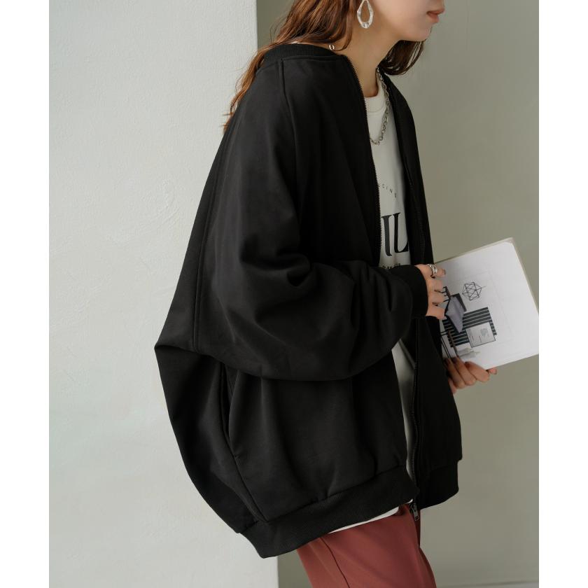アウター ブルゾン レディース ロング ジャケット ジャンパー ボリュームスリーブ MA-1 裏毛 リブ ドルマン ラグランスリーブ 羽織 耐久性 速乾 ライトアウター | HUG.U | 13