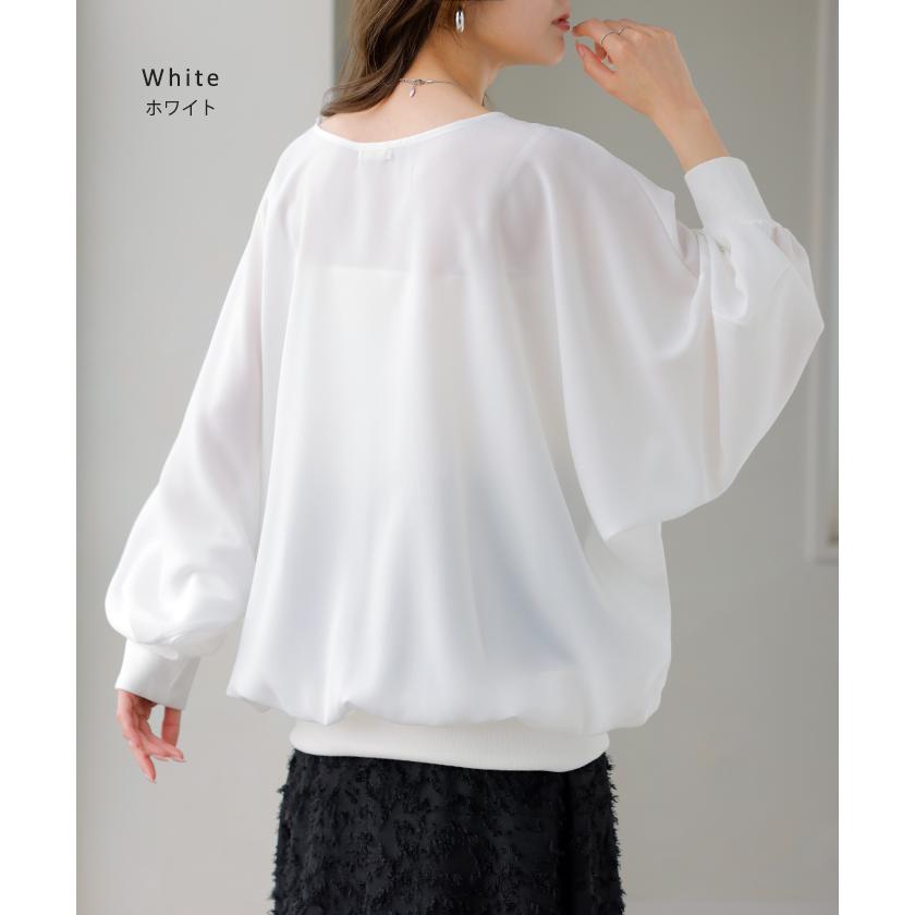 シャツ レディース ノーカラー トップス バンドカラー ブラウス ロング ロングシャツ チュニック プルオーバー ドルマン ボリュームスリーブ 長袖 無地 きれいめ | HUG.U | 14