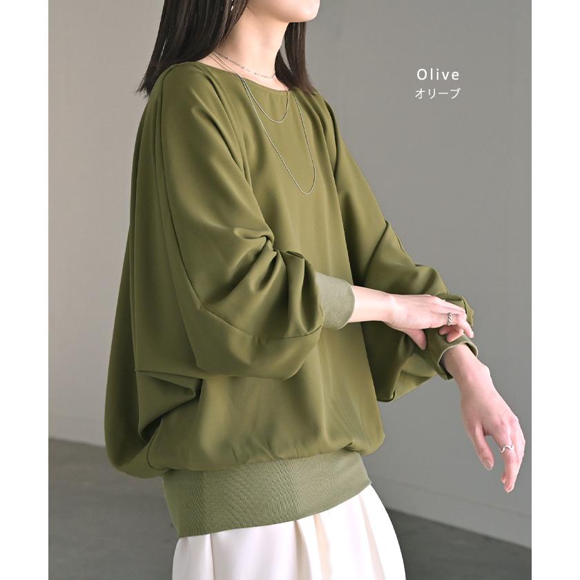 シャツ レディース ノーカラー トップス バンドカラー ブラウス ロング ロングシャツ チュニック プルオーバー ドルマン ボリュームスリーブ 長袖 無地 きれいめ | HUG.U | 15