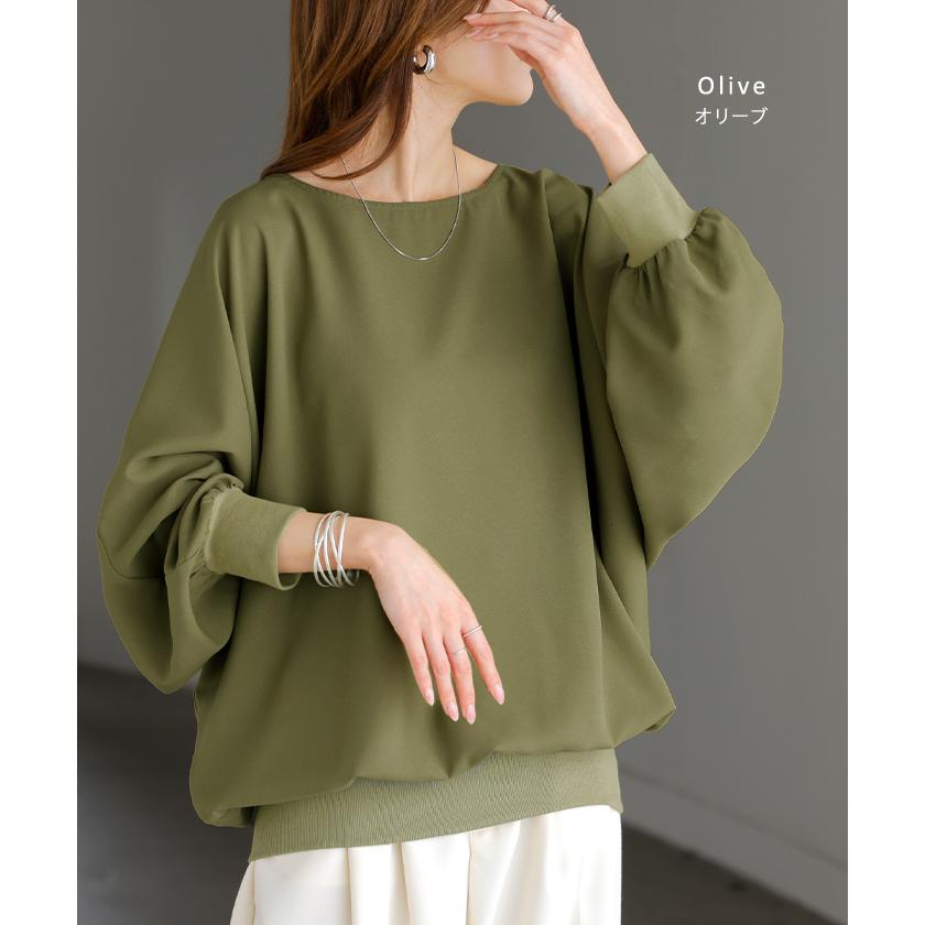 シャツ レディース ノーカラー トップス バンドカラー ブラウス ロング ロングシャツ チュニック プルオーバー ドルマン ボリュームスリーブ 長袖 無地 きれいめ | HUG.U | 15