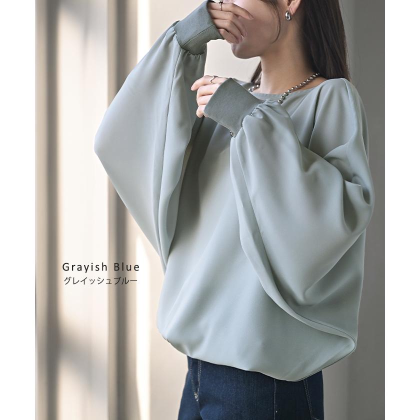 シャツ レディース ノーカラー トップス バンドカラー ブラウス ロング ロングシャツ チュニック プルオーバー ドルマン ボリュームスリーブ 長袖 無地 きれいめ | HUG.U | 17