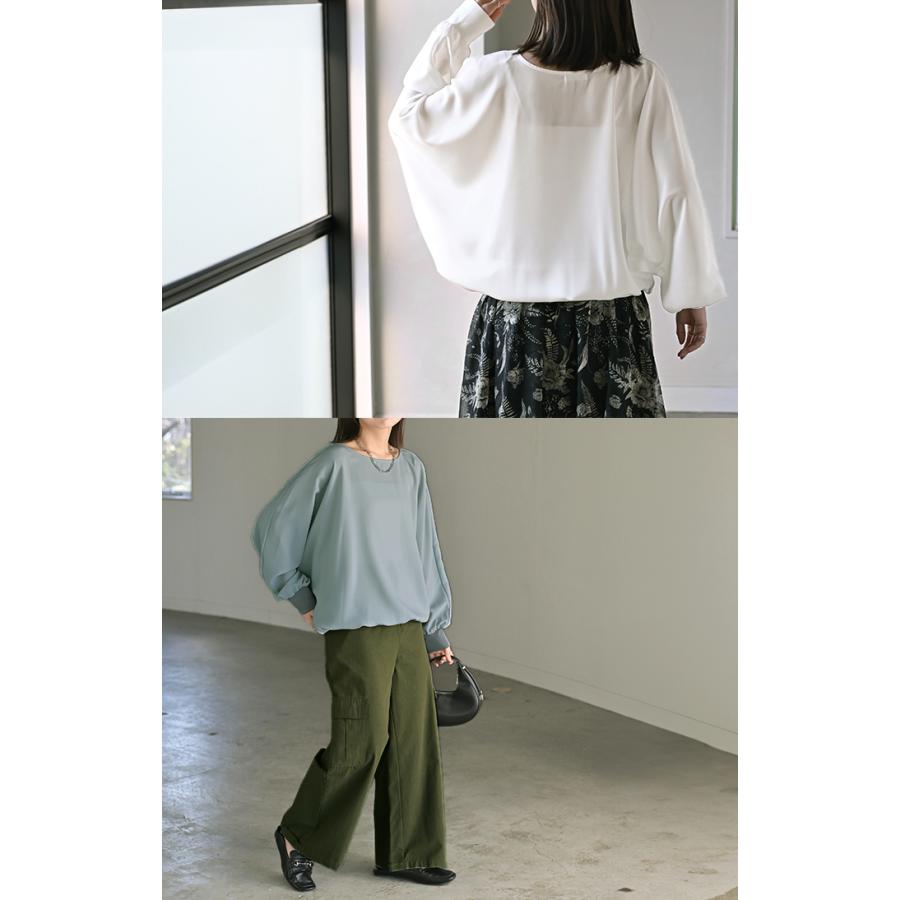シャツ レディース ノーカラー トップス バンドカラー ブラウス ロング ロングシャツ チュニック プルオーバー ドルマン ボリュームスリーブ 長袖 無地 きれいめ | HUG.U | 20