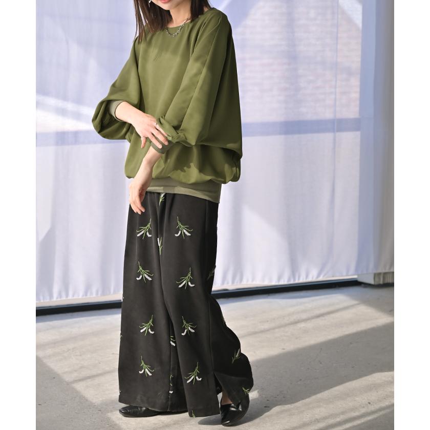 シャツ レディース ノーカラー トップス バンドカラー ブラウス ロング ロングシャツ チュニック プルオーバー ドルマン ボリュームスリーブ 長袖 無地 きれいめ | HUG.U | 21