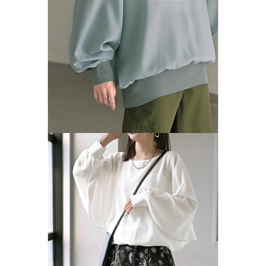 シャツ レディース ノーカラー トップス バンドカラー ブラウス ロング ロングシャツ チュニック プルオーバー ドルマン ボリュームスリーブ 長袖 無地 きれいめ | HUG.U | 22