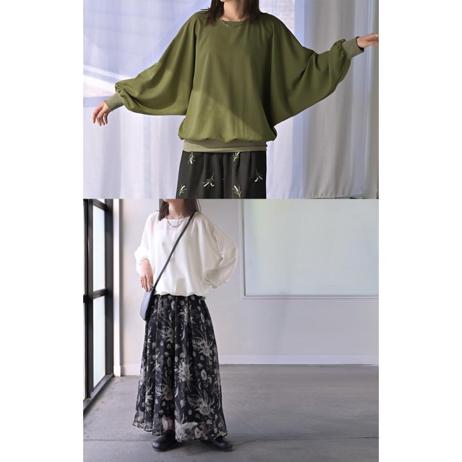 シャツ レディース ノーカラー トップス バンドカラー ブラウス ロング ロングシャツ チュニック プルオーバー ドルマン ボリュームスリーブ 長袖 無地 きれいめ | HUG.U | 23