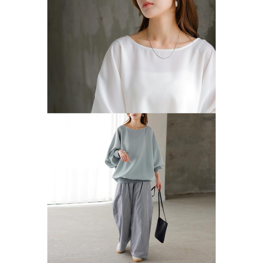 シャツ レディース ノーカラー トップス バンドカラー ブラウス ロング ロングシャツ チュニック プルオーバー ドルマン ボリュームスリーブ 長袖 無地 きれいめ | HUG.U | 23