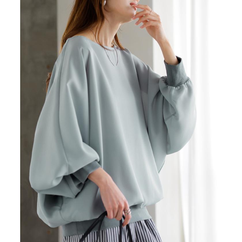 シャツ レディース ノーカラー トップス バンドカラー ブラウス ロング ロングシャツ チュニック プルオーバー ドルマン ボリュームスリーブ 長袖 無地 きれいめ | HUG.U | 08