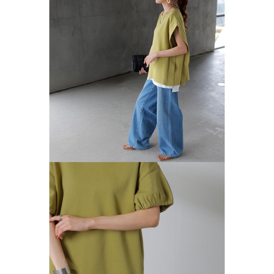 Tシャツ 【クーポン有】 レディース トップス カットソー ティーシャツ ロング フレンチスリーブ 二の腕カバー 綿 混 クルーネック プルオーバー 体型カバー | HUG.U | 20