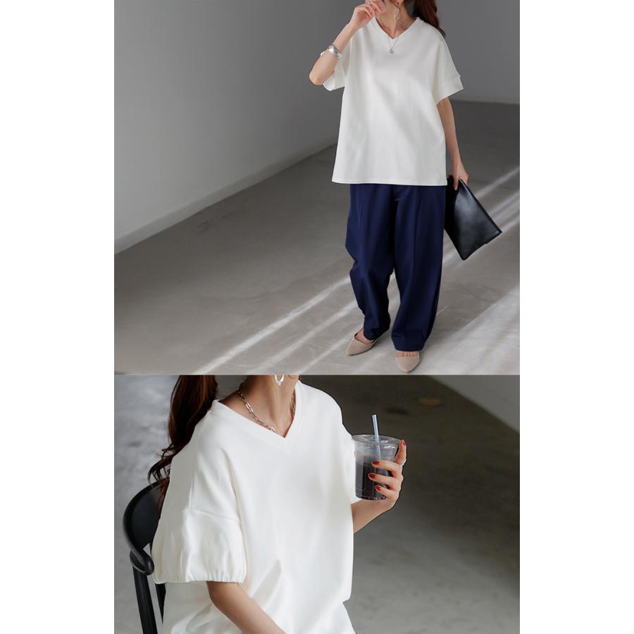 Tシャツ 【クーポン有】 レディース トップス カットソー ティーシャツ ロング フレンチスリーブ 二の腕カバー 綿 混 クルーネック プルオーバー 体型カバー | HUG.U | 24