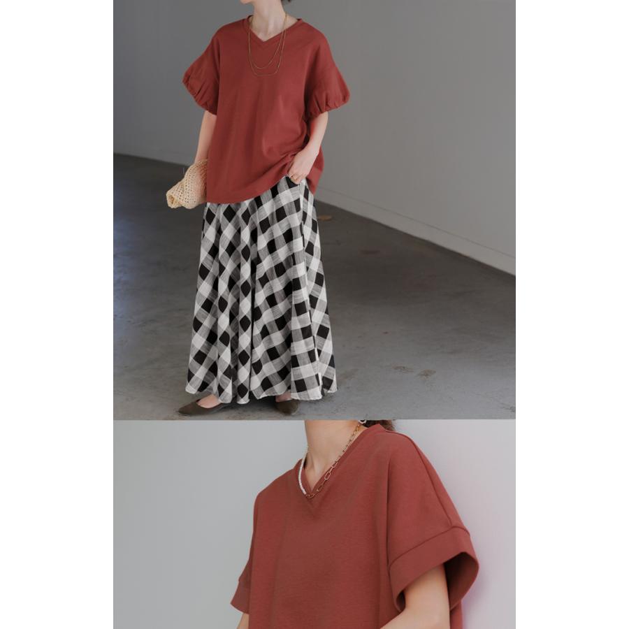 Tシャツ 【クーポン有】 レディース トップス カットソー ティーシャツ ロング フレンチスリーブ 二の腕カバー 綿 混 クルーネック プルオーバー 体型カバー | HUG.U | 26