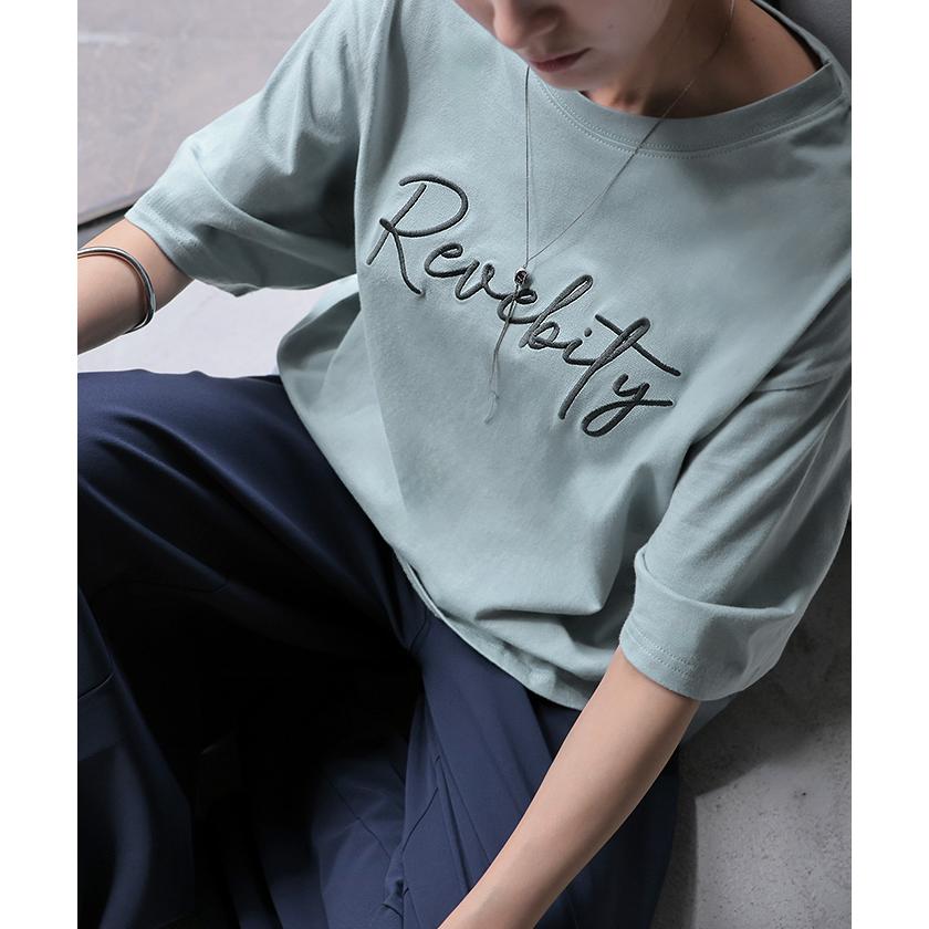 Tシャツ ロゴ レディース 綿100 刺繍 トップス 半袖 プリント カットソー ロング ティーシャツ チュニック クルーネック ドルマン ドルマンスリーブ ゆったり | HUG.U | 08