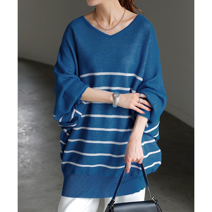 【新品タグ付き】PINGゴルフ　春夏セーター　ボーダー　ブルー　トップス 新品タグ付き】PINGゴルフ 春夏セーター ボーダー ブルー トップス