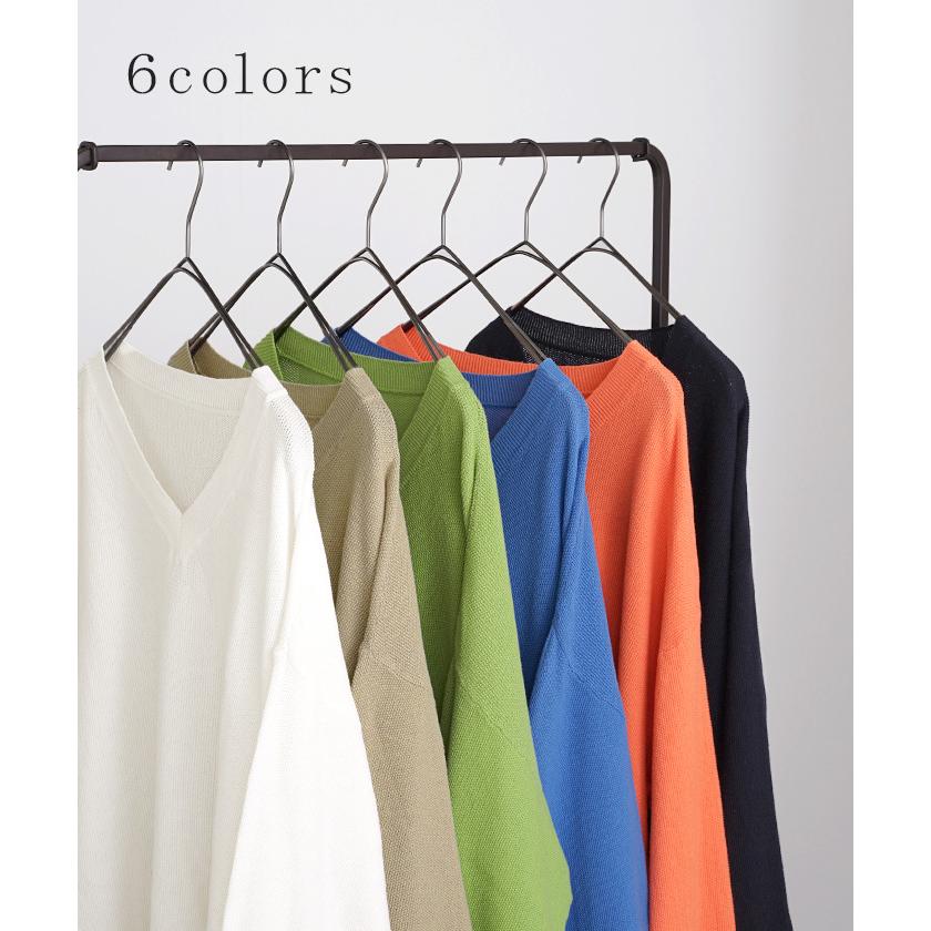 ニット チクチクしない 鹿の子 レディース トップス セーター プルオーバー ロング 長袖 長い 綿100% ボリュームスリーブ クルーネック Vネック チュニック | HUG.U | 15