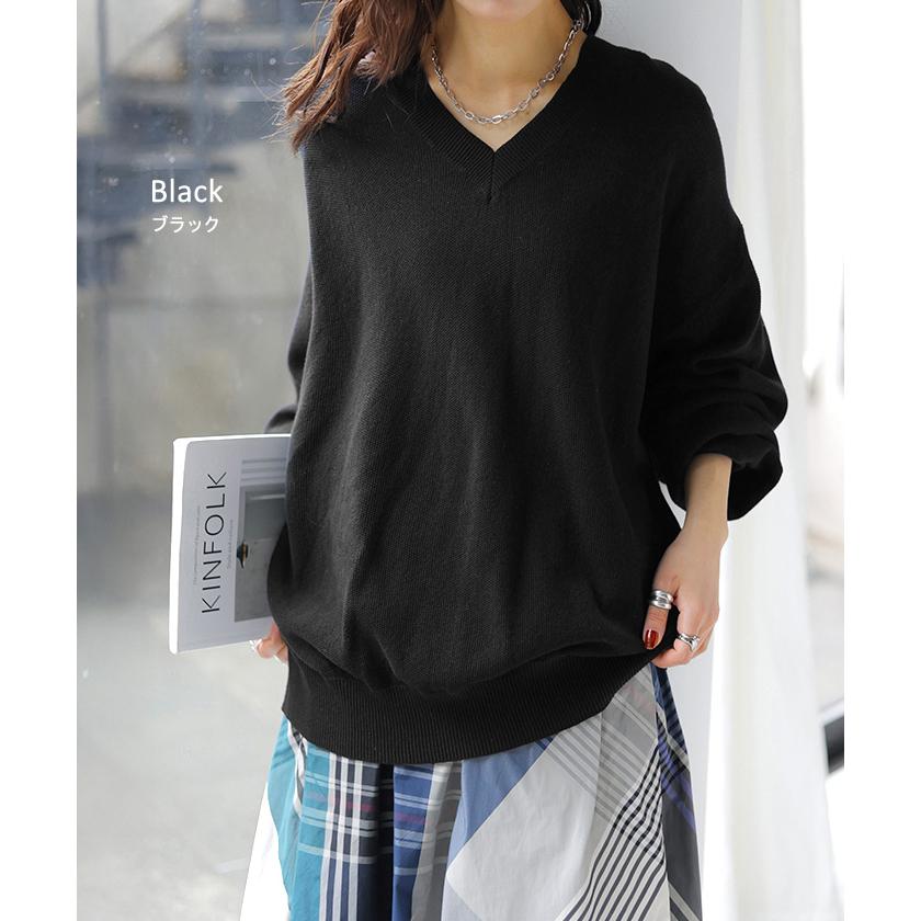 ニット チクチクしない 鹿の子 レディース トップス セーター プルオーバー ロング 長袖 長い 綿100% ボリュームスリーブ クルーネック Vネック チュニック | HUG.U | 20