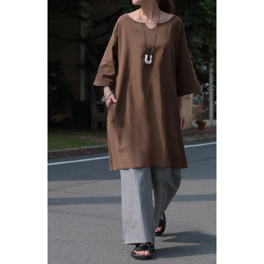 SALE ブラウス チュニック シャツ レディース トップス キーネック スキッパー ロング ロングシャツ シャツワンピース | HUG.U | 09