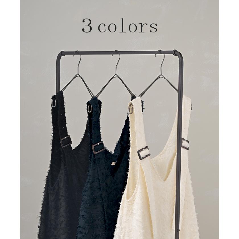 ワンピース サロペット フリンジ レディース スカート ロング オールインワン Aライン Vネック 無地 調節可能 ジャガード ノースリーブ | HUG.U | 15