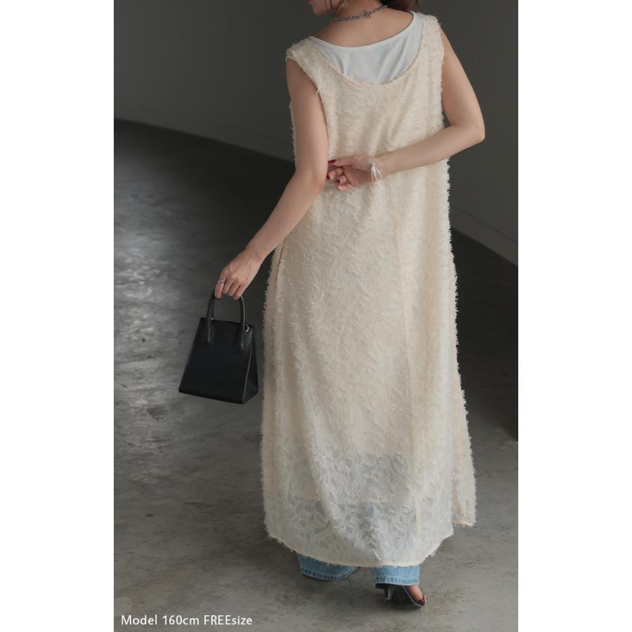 ワンピース サロペット フリンジ レディース スカート ロング オールインワン Aライン Vネック 無地 調節可能 ジャガード ノースリーブ | HUG.U | 21