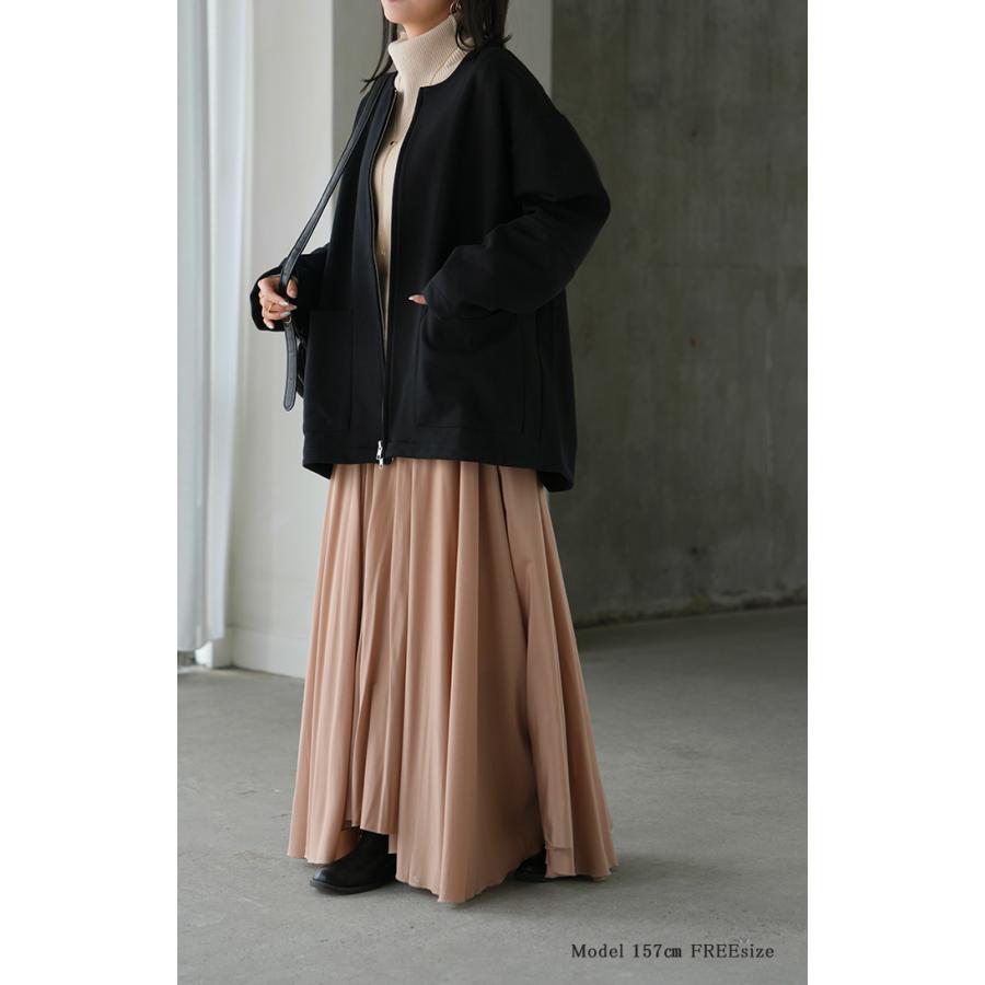 ジャケット ダンボール ノーカラー レディース アウター ロング 無地 長袖 羽織 ライトアウター チュニック オーバーサイズ クルーネック | HUG.U | 13