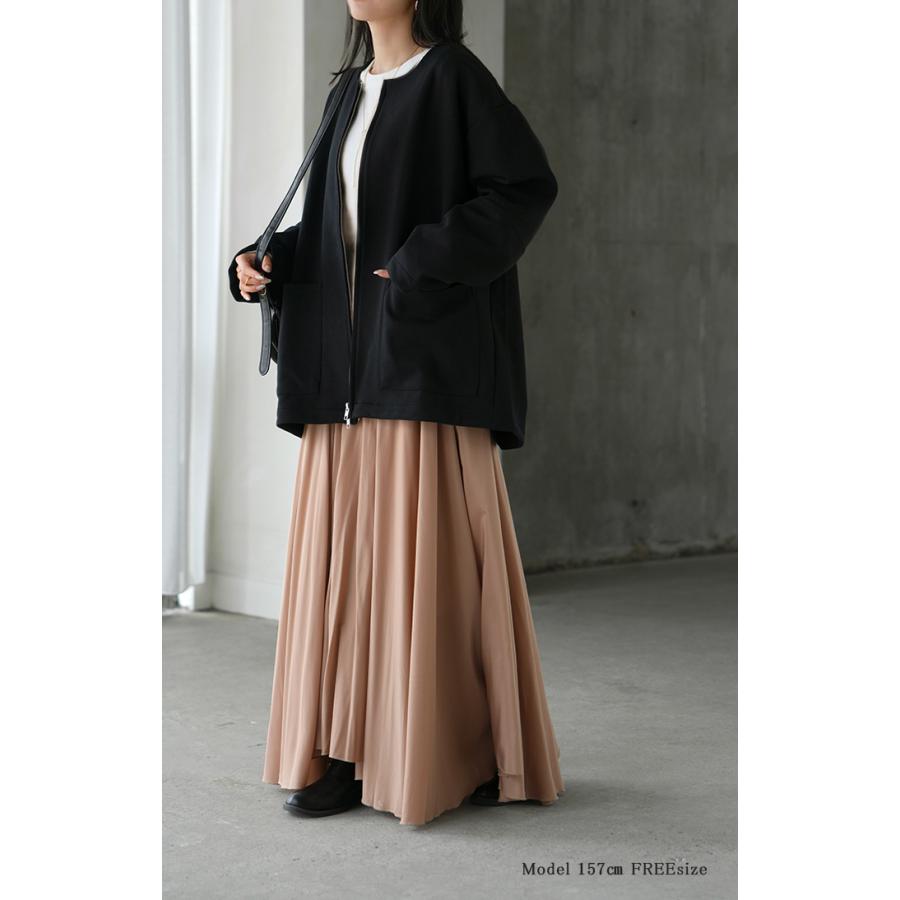 ジャケット ダンボール ノーカラー レディース アウター ロング 無地 長袖 羽織 ライトアウター チュニック オーバーサイズ クルーネック | HUG.U | 13