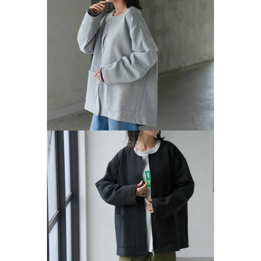 ジャケット ダンボール ノーカラー レディース アウター ロング 無地 長袖 羽織 ライトアウター チュニック オーバーサイズ クルーネック | HUG.U | 15