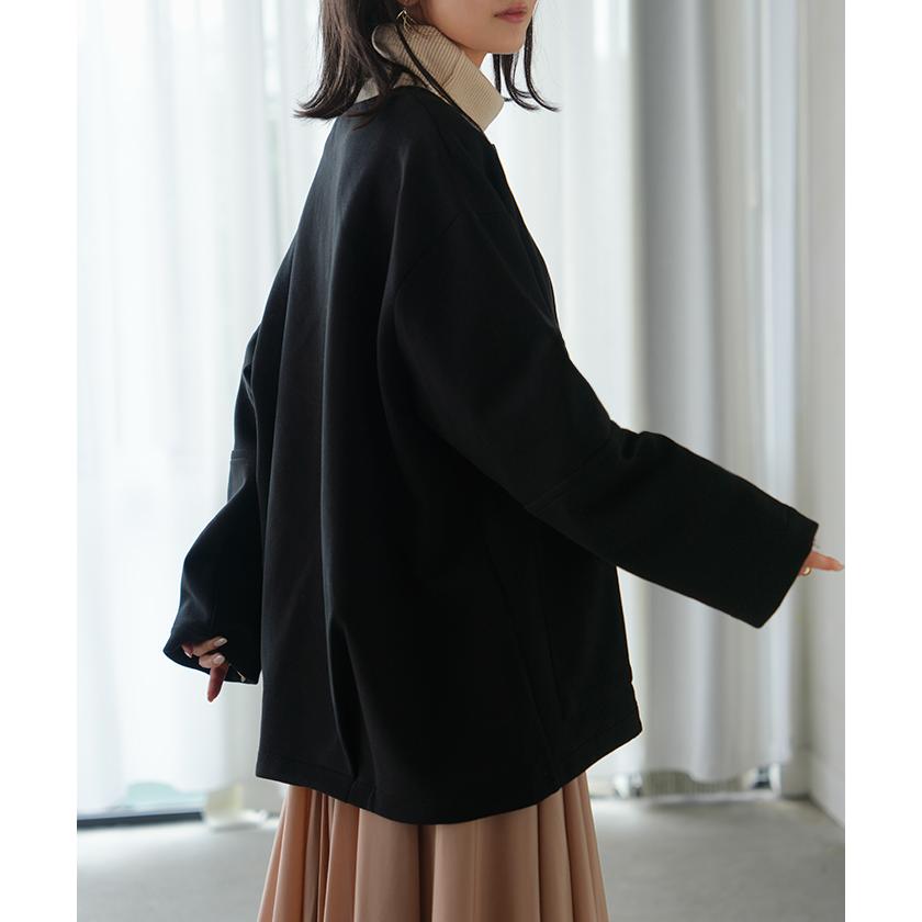 ジャケット ダンボール ノーカラー レディース アウター ロング 無地 長袖 羽織 ライトアウター チュニック オーバーサイズ クルーネック | HUG.U | 16