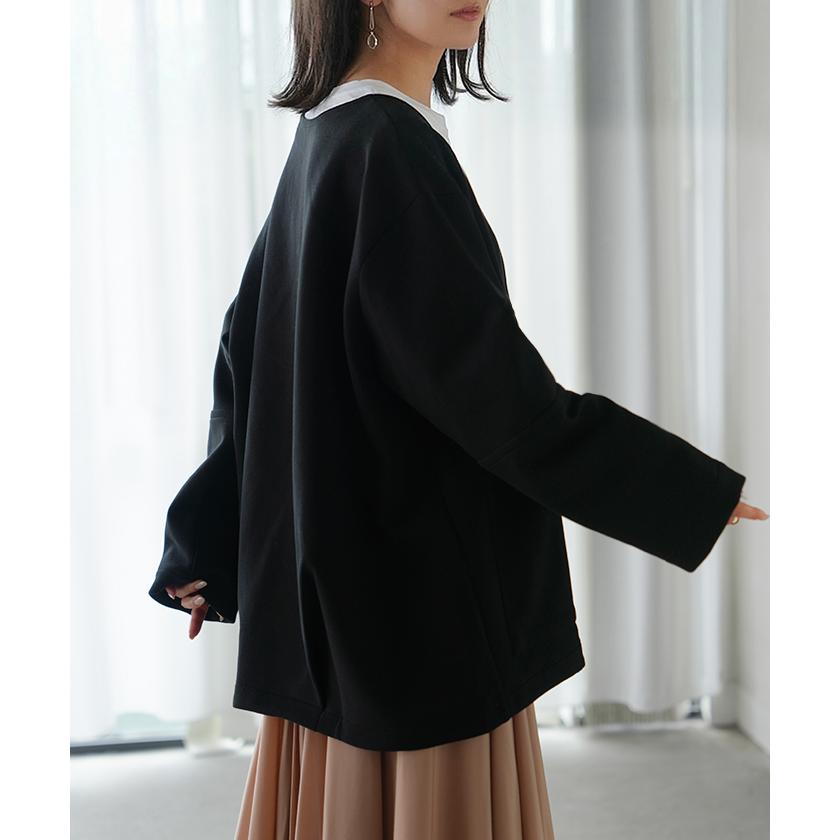 ジャケット ダンボール ノーカラー レディース アウター ロング 無地 長袖 羽織 ライトアウター チュニック オーバーサイズ クルーネック | HUG.U | 16