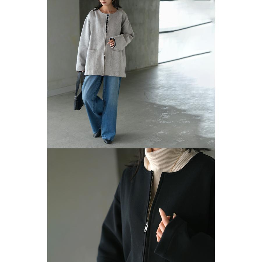 ジャケット ダンボール ノーカラー レディース アウター ロング 無地 長袖 羽織 ライトアウター チュニック オーバーサイズ クルーネック | HUG.U | 17