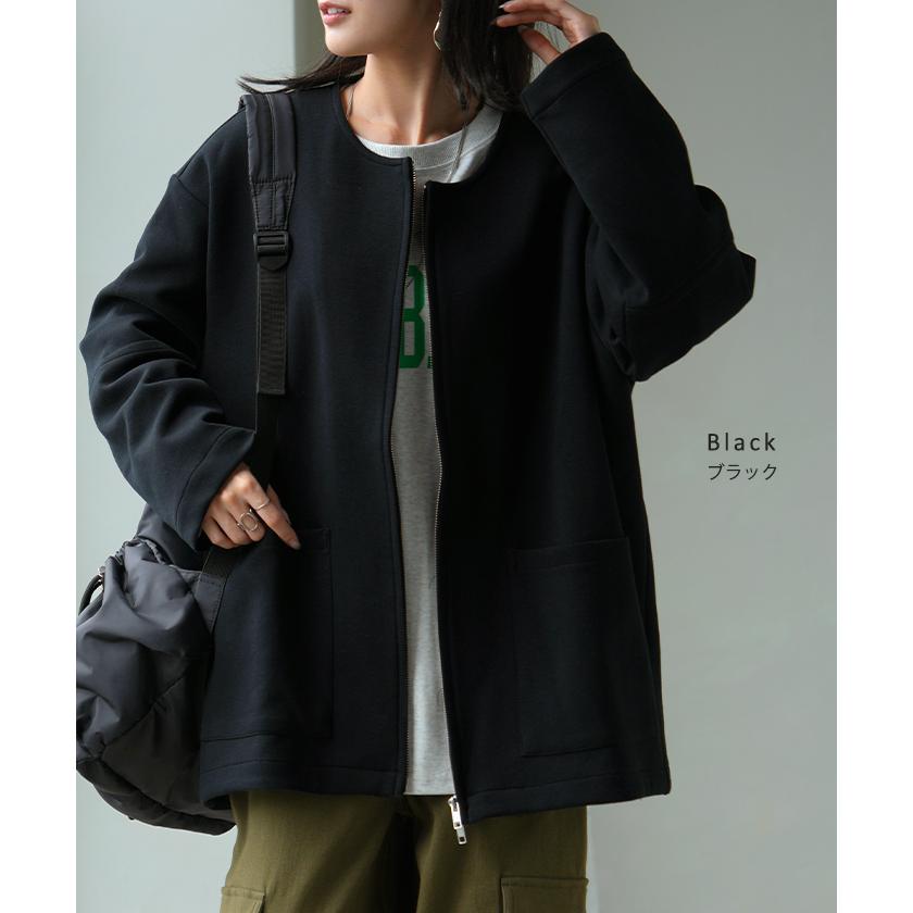 ジャケット ダンボール ノーカラー レディース アウター ロング 無地 長袖 羽織 ライトアウター チュニック オーバーサイズ クルーネック | HUG.U | 19