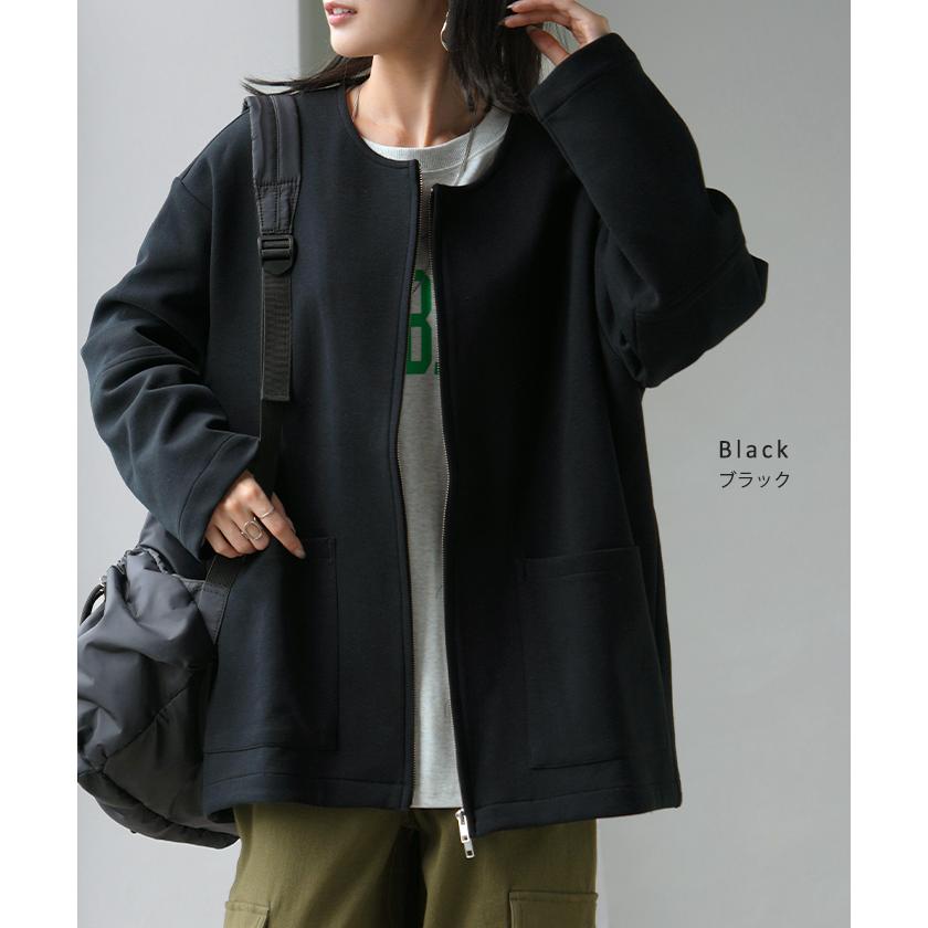 ジャケット ダンボール ノーカラー レディース アウター ロング 無地 長袖 羽織 ライトアウター チュニック オーバーサイズ クルーネック | HUG.U | 19