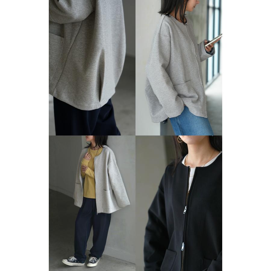 ジャケット ダンボール ノーカラー レディース アウター ロング 無地 長袖 羽織 ライトアウター チュニック オーバーサイズ クルーネック | HUG.U | 20