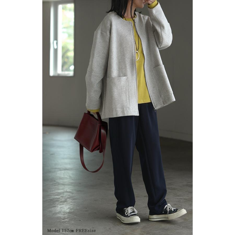 ジャケット ダンボール ノーカラー レディース アウター ロング 無地 長袖 羽織 ライトアウター チュニック オーバーサイズ クルーネック | HUG.U | 04
