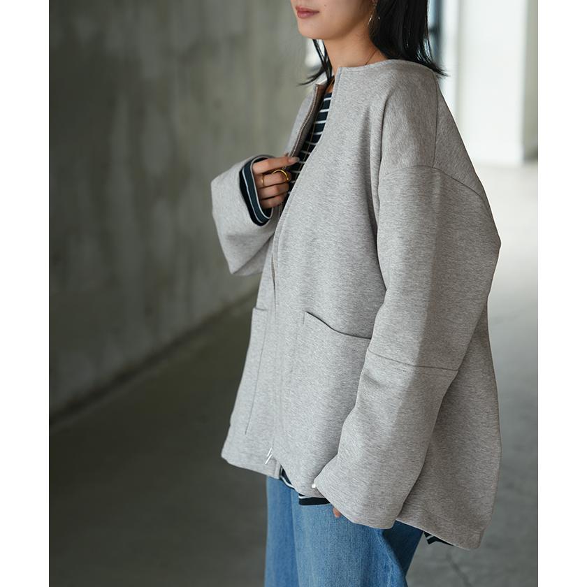 ジャケット ダンボール ノーカラー レディース アウター ロング 無地 長袖 羽織 ライトアウター チュニック オーバーサイズ クルーネック | HUG.U | 05