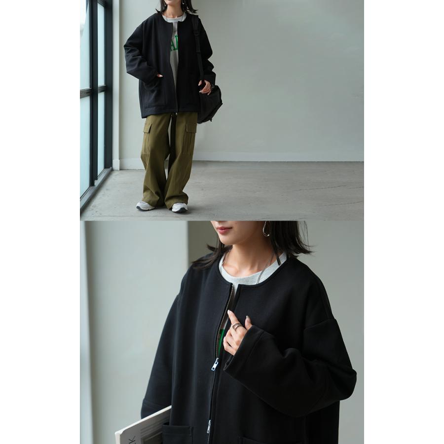 ジャケット ダンボール ノーカラー レディース アウター ロング 無地 長袖 羽織 ライトアウター チュニック オーバーサイズ クルーネック | HUG.U | 07