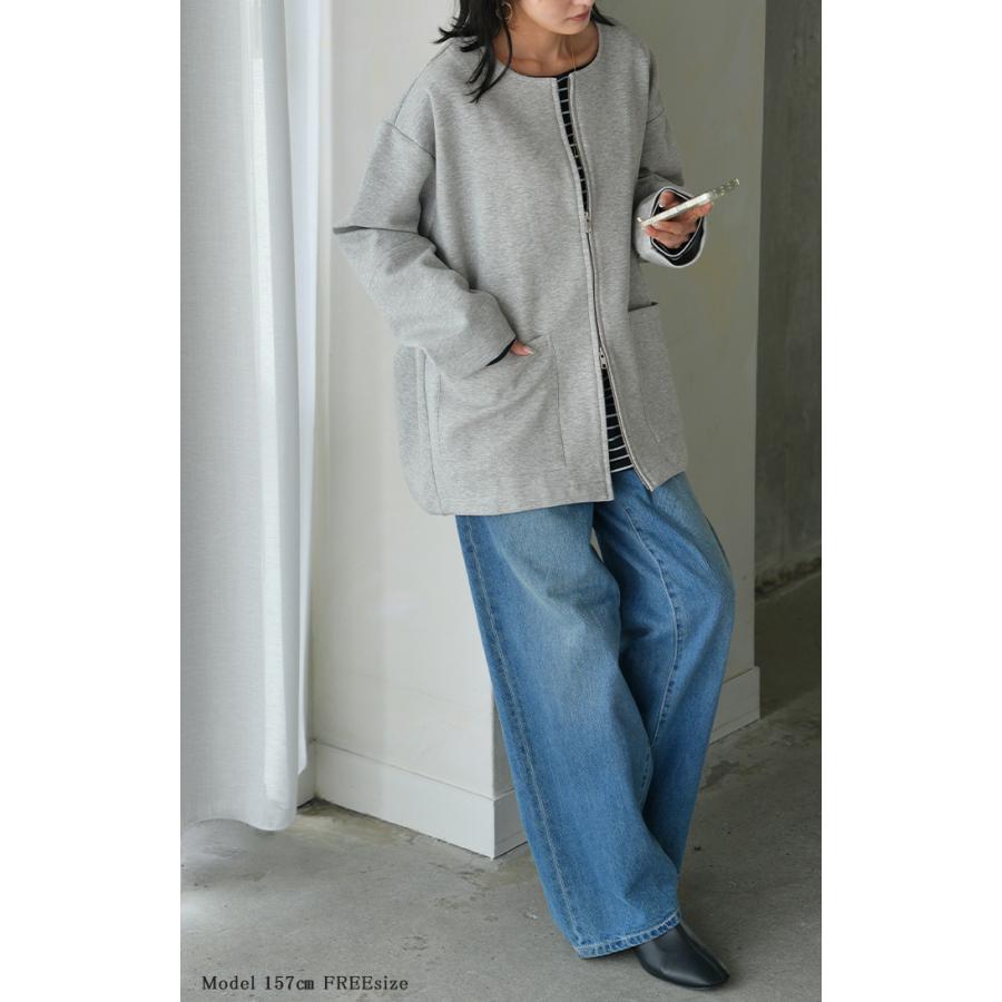 ジャケット ダンボール ノーカラー レディース アウター ロング 無地 長袖 羽織 ライトアウター チュニック オーバーサイズ クルーネック | HUG.U | 09
