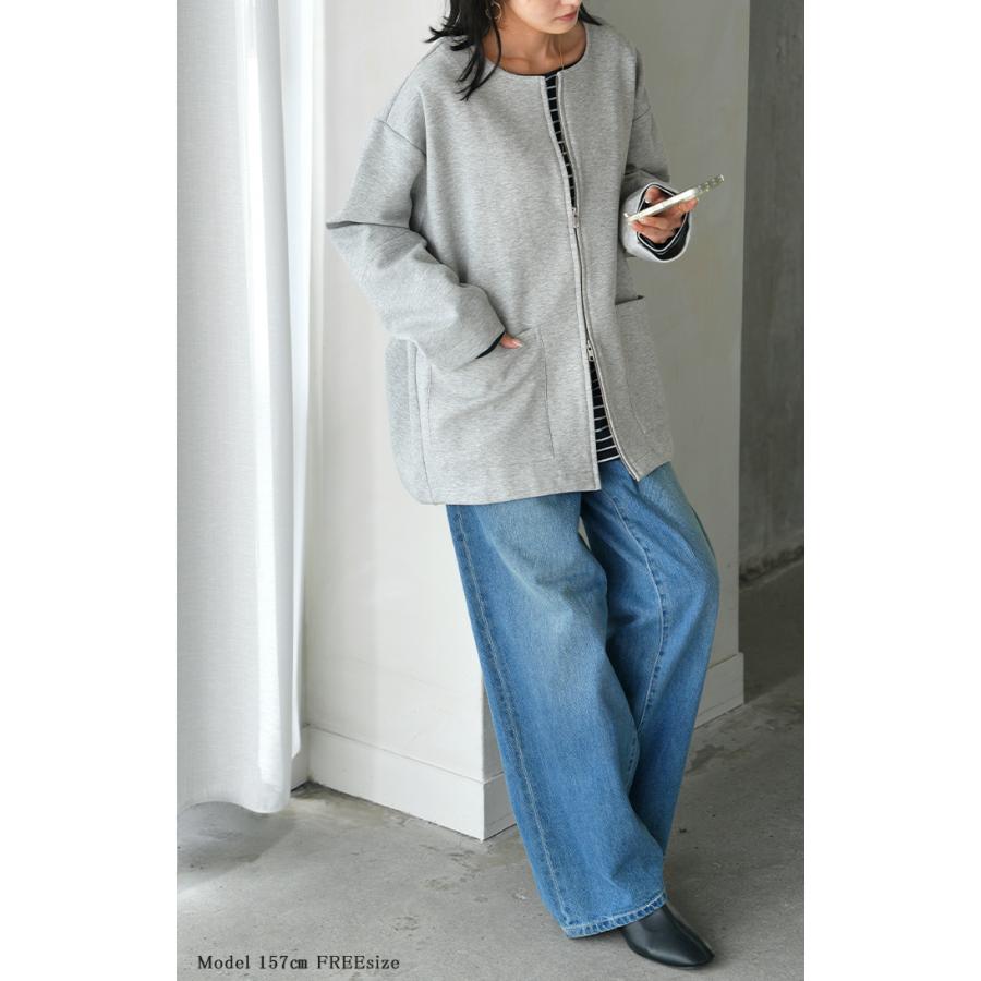 ジャケット ダンボール ノーカラー レディース アウター ロング 無地 長袖 羽織 ライトアウター チュニック オーバーサイズ クルーネック | HUG.U | 09