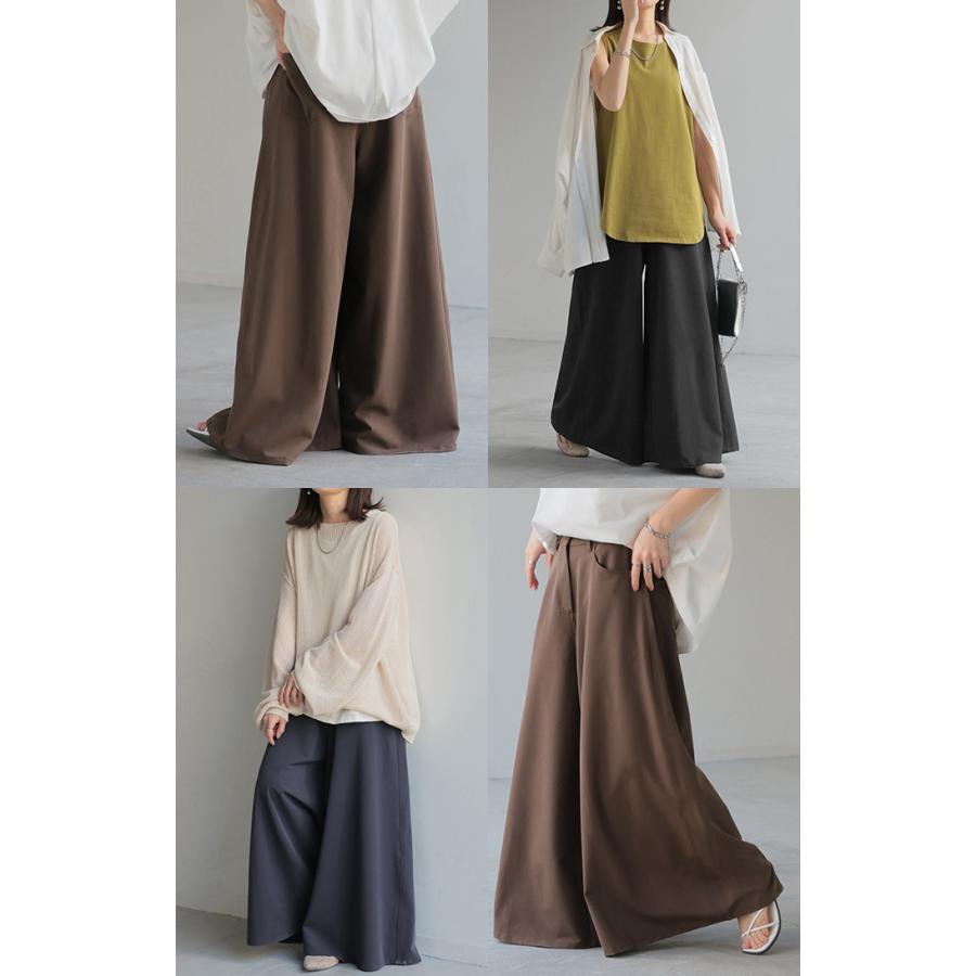 パンツ ワイド レディース ワイドパンツ ロング ロングパンツ フレア フレアパンツ 体型カバー ボトムス ボトム ストレート ズボン ゆったり ハイウエスト | HUG.U | 19
