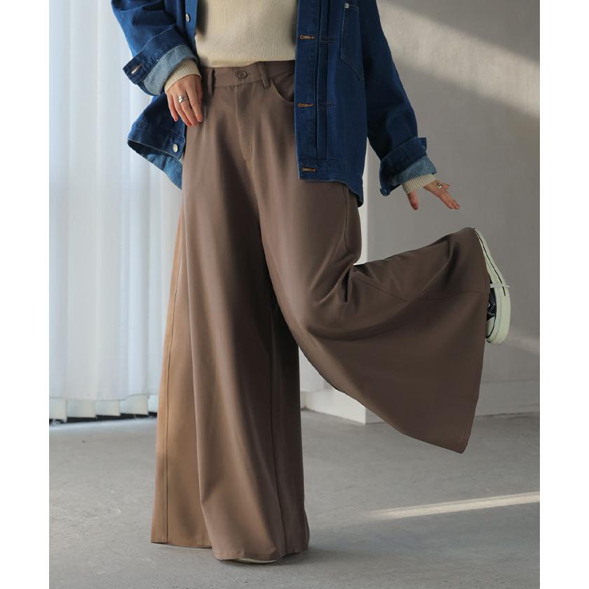 パンツ ワイド レディース ワイドパンツ ロング ロングパンツ フレア フレアパンツ 体型カバー ボトムス ボトム ストレート ズボン ゆったり ハイウエスト | HUG.U | 21