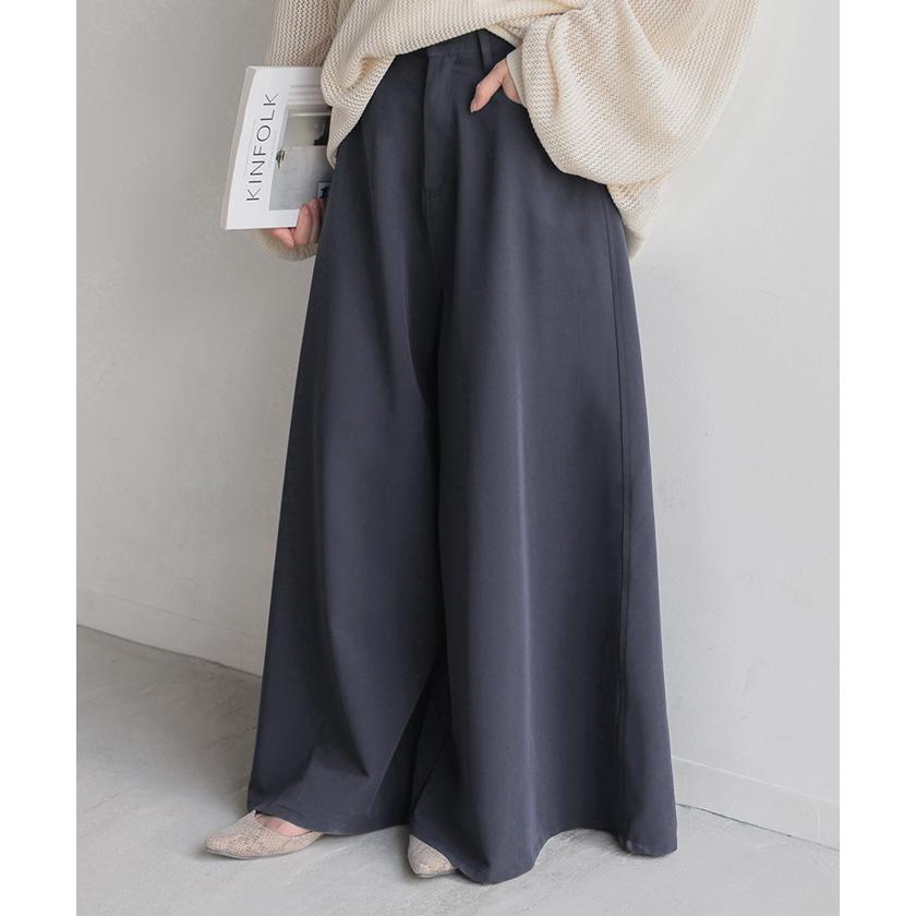 パンツ ワイド レディース ワイドパンツ ロング ロングパンツ フレア フレアパンツ 体型カバー ボトムス ボトム ストレート ズボン ゆったり ハイウエスト | HUG.U | 10