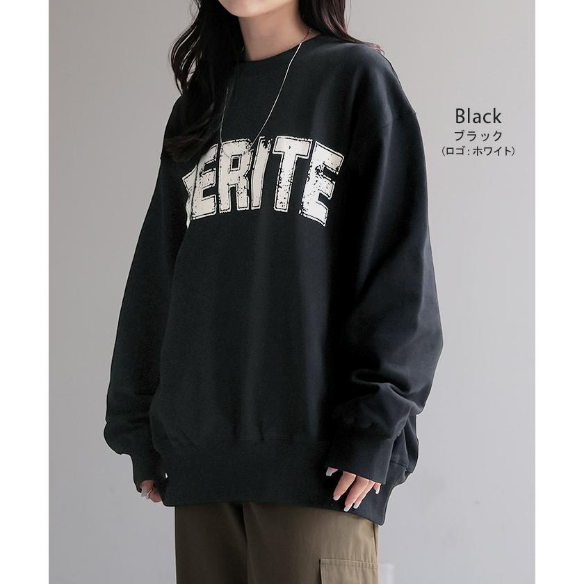 スウェット ロゴ レディース トップス ロング トレーナー チュニック オーバー プルオーバー 無地 長袖 長い | HUG.U | 20