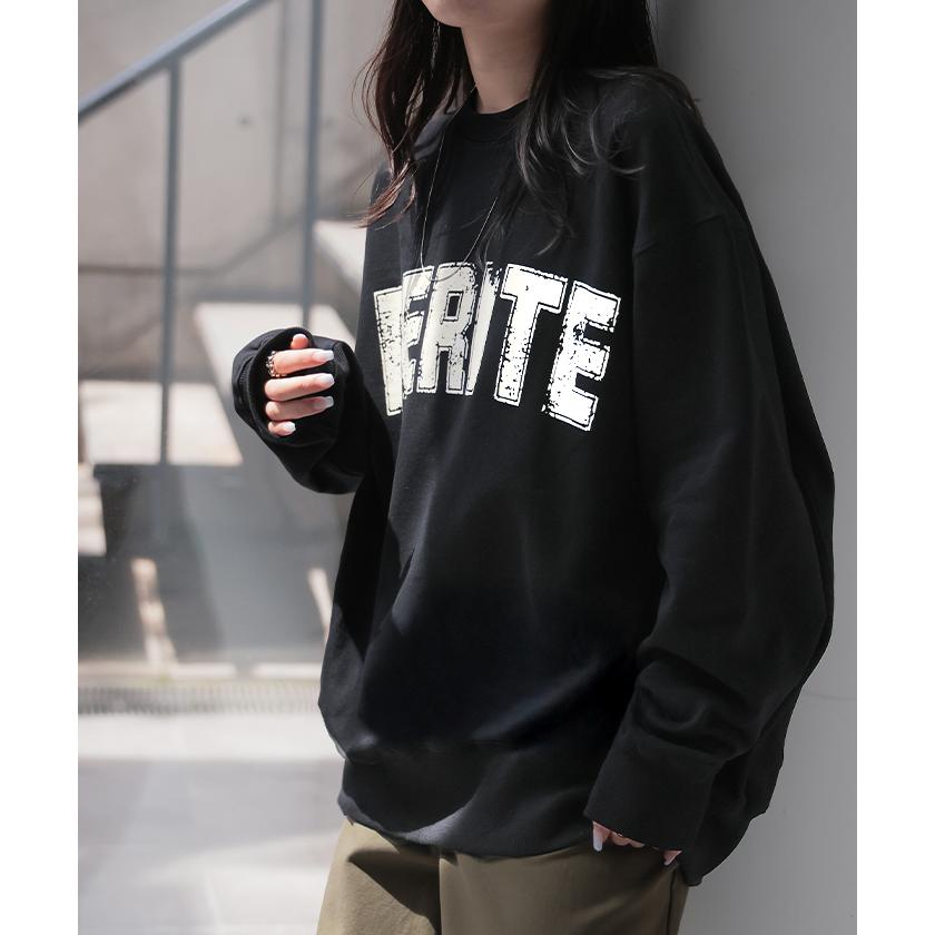 スウェット ロゴ レディース トップス ロング トレーナー チュニック オーバー プルオーバー 無地 長袖 長い | HUG.U | 09