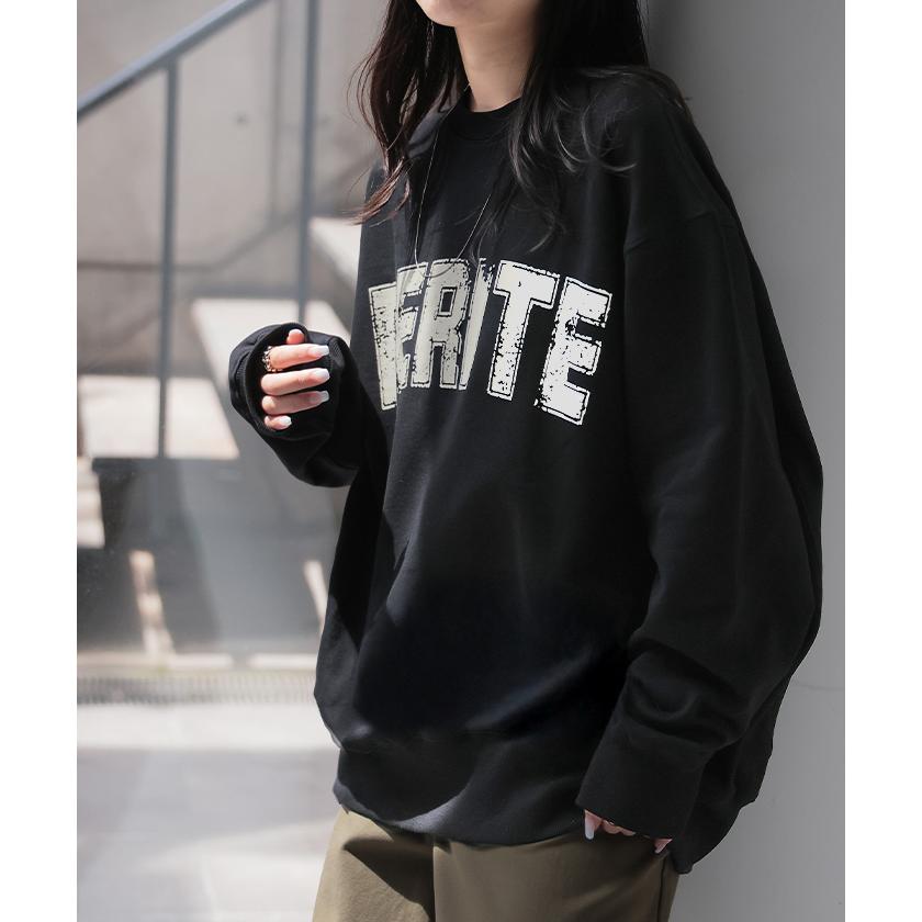 スウェット ロゴ レディース トップス ロング トレーナー チュニック オーバー プルオーバー 無地 長袖 長い | HUG.U | 09