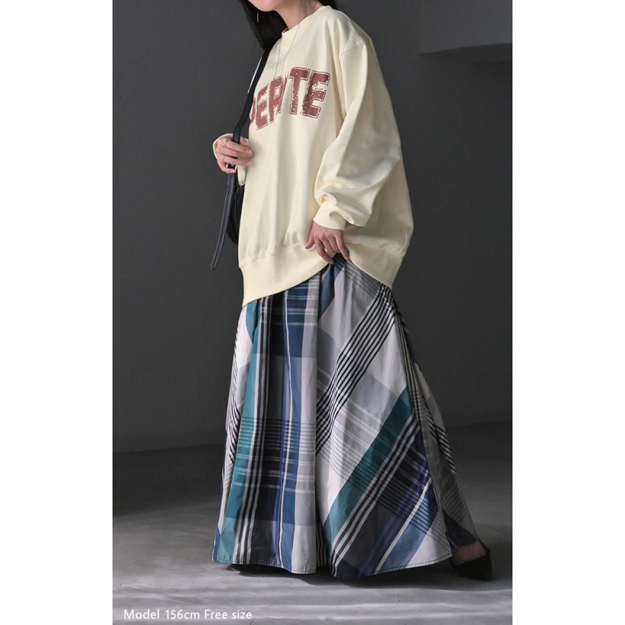 スウェット ロゴ レディース トップス ロング トレーナー チュニック オーバー プルオーバー 無地 長袖 長い | HUG.U | 12