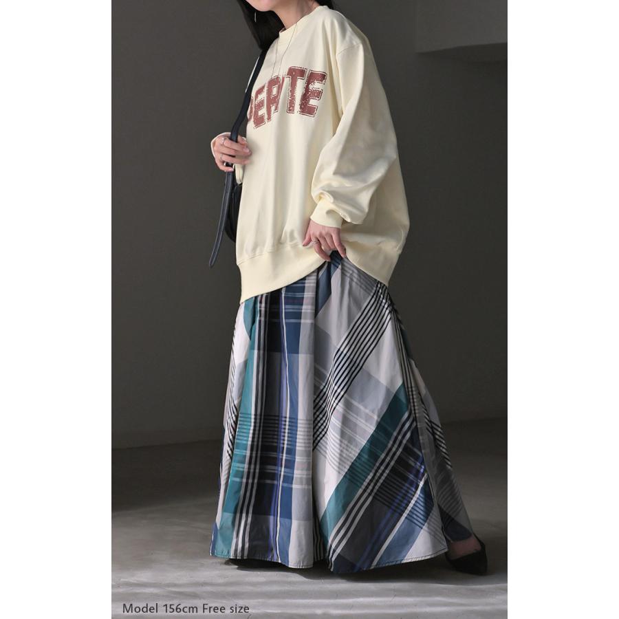 スウェット ロゴ レディース トップス ロング トレーナー チュニック オーバー プルオーバー 無地 長袖 長い | HUG.U | 12