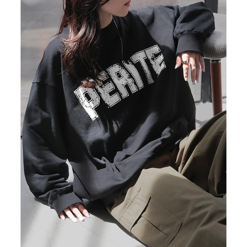 スウェット ロゴ レディース トップス ロング トレーナー チュニック オーバー プルオーバー 無地 長袖 長い | HUG.U | 13